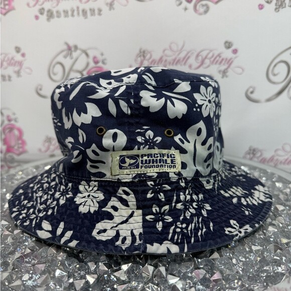 Maui pacific whale foundation floral Hawaii tropical Navy Floral Bucket Hat main image 4